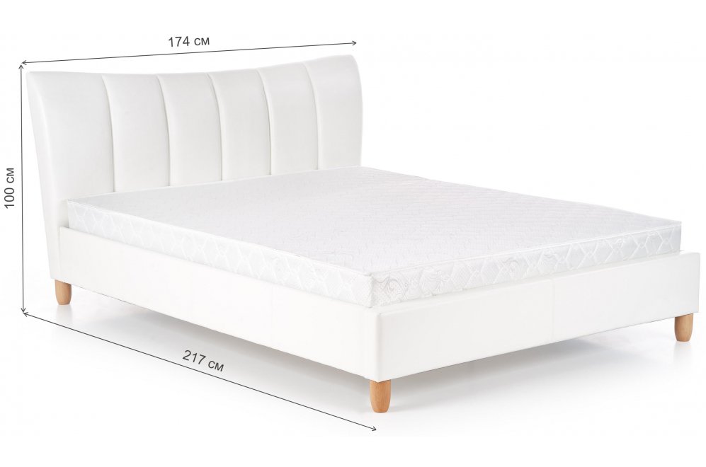 Двуспальная кровать Sandy 160x200 экокожа белая с матрасом Двуспальная кровать Sandy 160x200 экокожа белая с матрасом