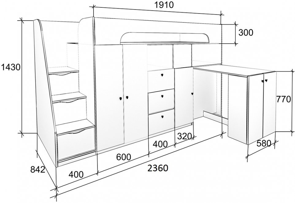 Кровать-чердак Астра 11 белый / голубой