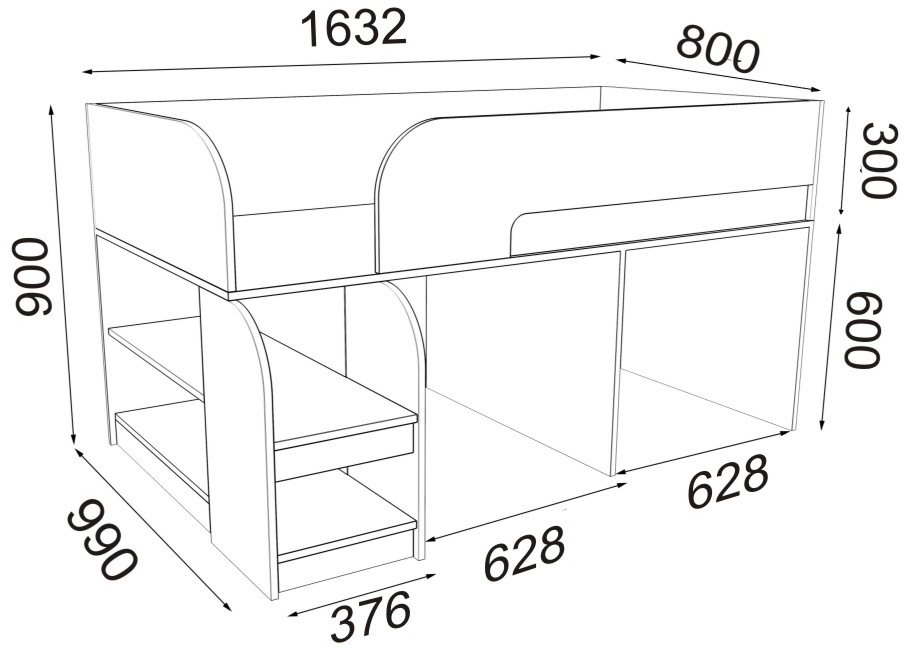 Кровать-чердак Астра 9/4 белый / салатовый
