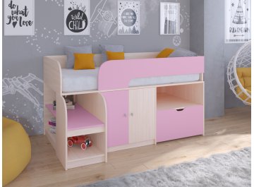 Кровать-чердак Астра 9 4 дуб молочный / розовый