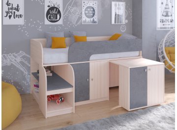 Кровать-чердак Астра 9 8 дуб молочный / железный камень