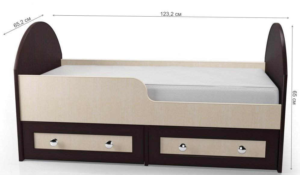 Подростковая кровать Мебелайн 1 60х120 с ящиками венге / дуб молочный
