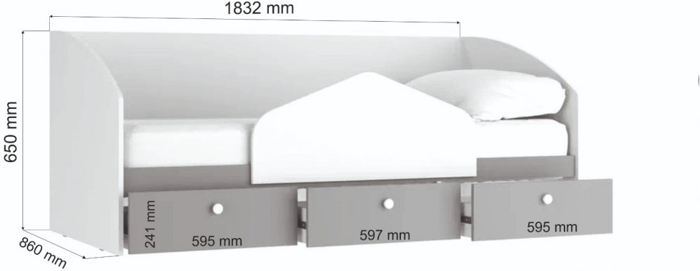 Подростковая кровать Умка 80х180 белый / серый камень