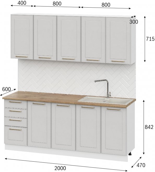 Кухня Алиена 2,0 белый / белый арт