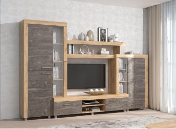 Готовая гостиная Аллегро №1 дуб крафт золотой / камень темный