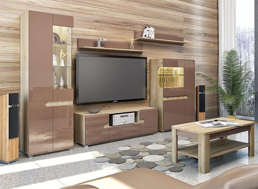 Гостиная Леонардо дуб сонома / светло-коричневый глянец (комплекция 2) 