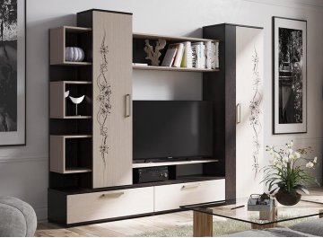 Готовая гостиная Дакота венге цаво / дуб молочный с рисунком