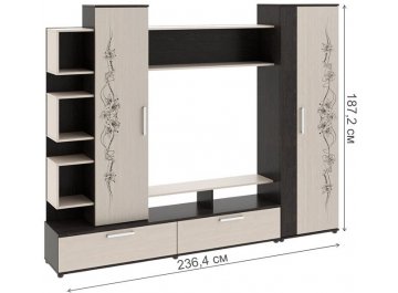 Готовая гостиная Дакота венге цаво / дуб молочный с рисунком