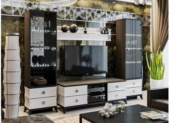 Модульная гостиная Камилла (комплектация 2) белый глянец / черный 