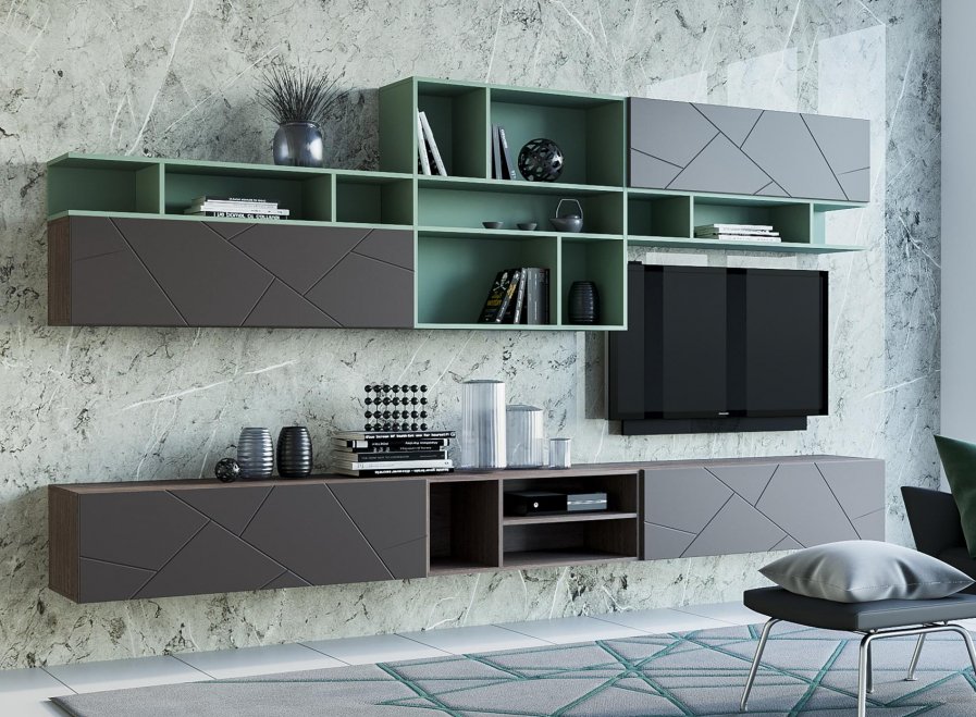 Модульная гостиная Summit софт графит / муссон / ясень анкор темный комплектация 1