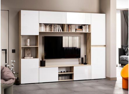 Модульная гостиная Алетра дуб крафт серый / глянец белый комплектация 2