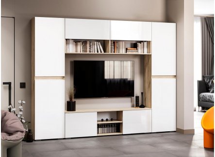 Модульная гостиная Алетра дуб крафт серый / глянец белый комплектация 3