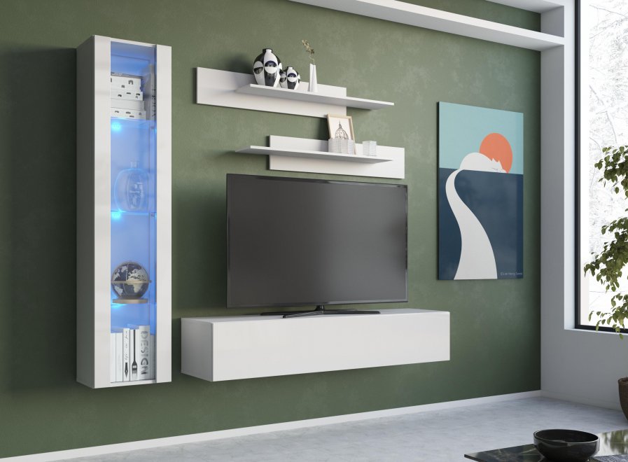 Модульная гостиная Лоук белый / белый глянец комплектация 4