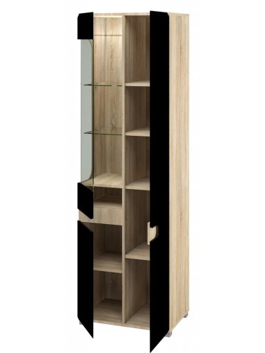 Шкаф с витриной Леонардо МН-026-01 дуб сонома / черный глянец