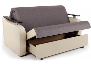 Диван-кровать Гранд Д140 аккордеон рогожка латте / экокожа бежевый