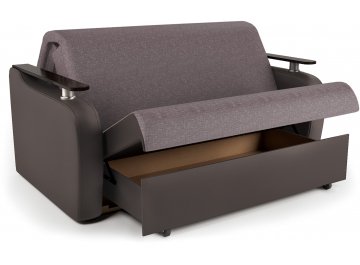 Диван-кровать Гранд Д140 аккордеон рогожка латте / экокожа шоколад