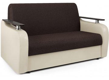 Диван-кровать Гранд Д140 аккордеон рогожка шоколад / экокожа бежевый