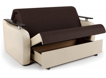 Диван-кровать Гранд Д140 аккордеон рогожка шоколад / экокожа бежевый