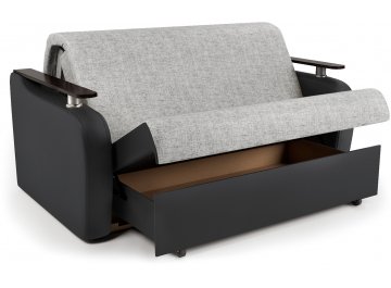 Диван-кровать Гранд Д160 аккордеон экокожа черная / серый шенилл
