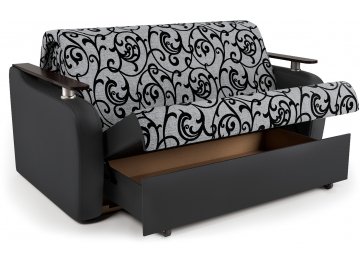 Диван-кровать Гранд Д160 аккордеон экокожа черная / узоры