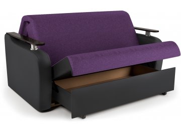Диван-кровать Гранд Д160 аккордеон фиолетовая рогожка / черная экокожа