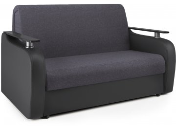 Диван-кровать Гранд Д160 аккордеон серая рогожка / черная экокожа