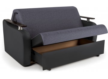 Диван-кровать Гранд Д160 аккордеон серая рогожка / черная экокожа