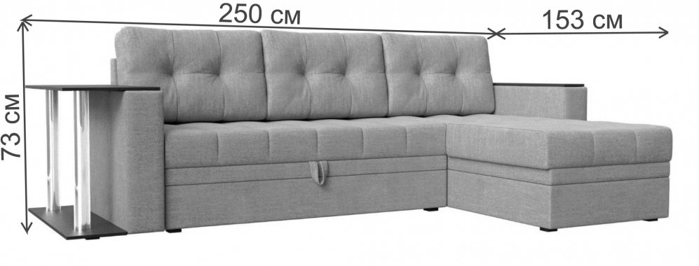 Диван угловой Дельта-Прайм М правый рогожка berat серая / экокожа черная