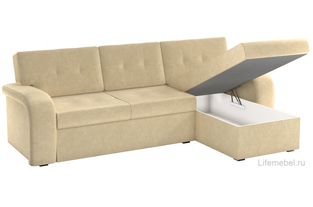 Диван угловой Севиль микровельвет бежевый правый