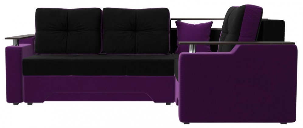 Диван угловой Комфорт микровельвет черный / фиолетовый (12/32) правый