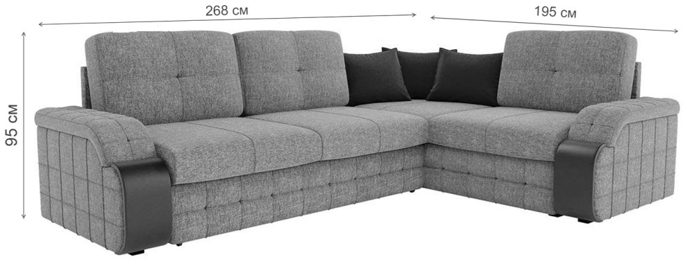 Диван угловой Николь рогожка серый / коричневый правый