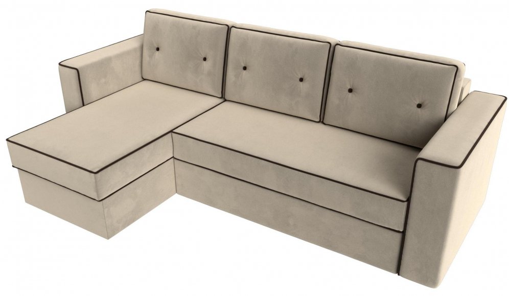 Диван угловой Есения вельвет бежевый левый