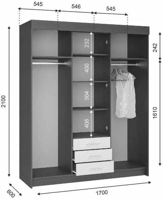 Шкаф-купе Бернард дуб крафт серый