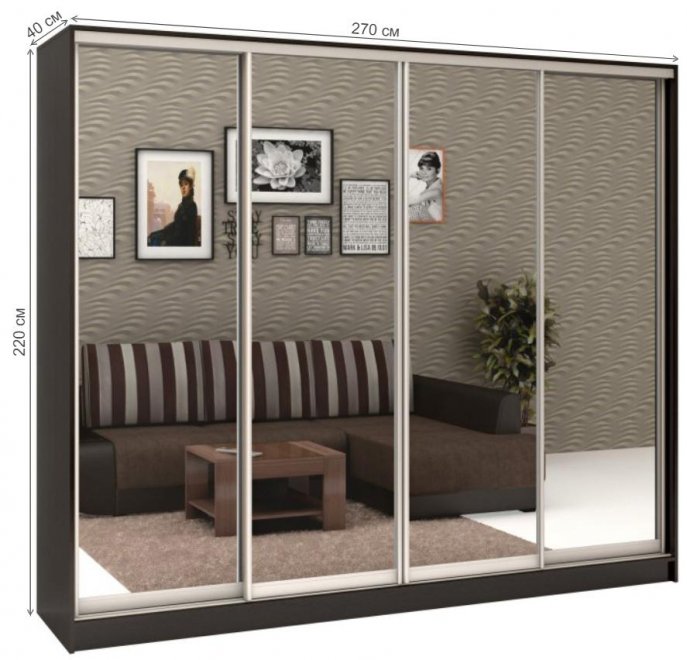 Шкаф-купе Стандарт 4 ШК.012.2700-09 венге цаво / серебро матовое