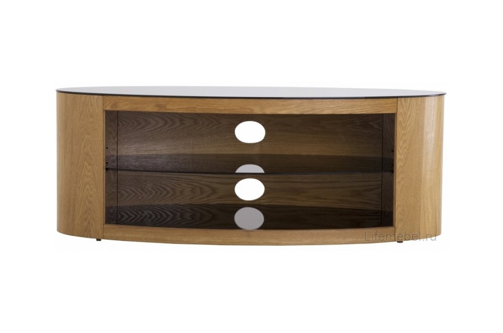 Тумба под ТВ Buckingham черное стекло / Натуральный шпон дуб