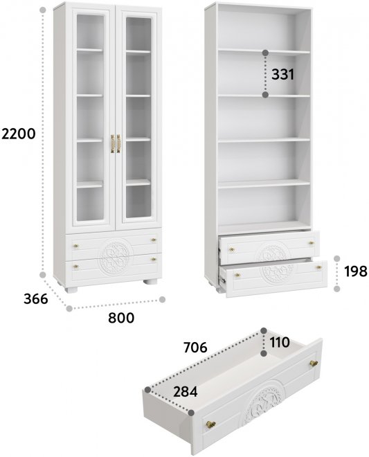 Витрина Монблан МБ-27К белое дерево