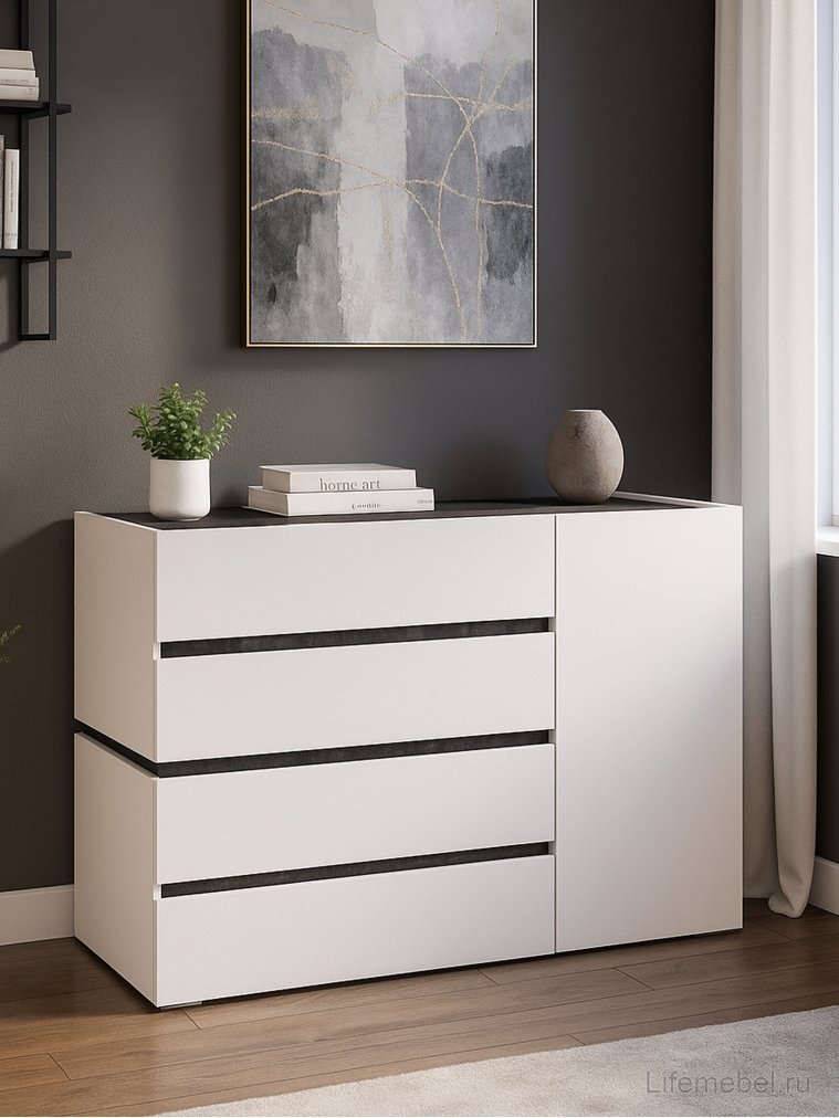 Комод Атлон белый / бетон темный