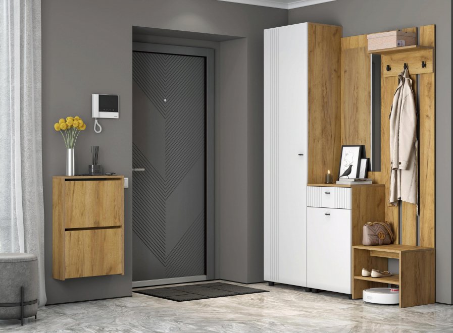 Модульная прихожая Эдолина комплектация 2 дуб золотой / белый матовый