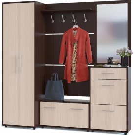 Модульная прихожая ТП-3 + ТП-2 + ПЗ-3 + ВШ-3.1 + ШО-1 венге / беленый дуб (комплектация 6)