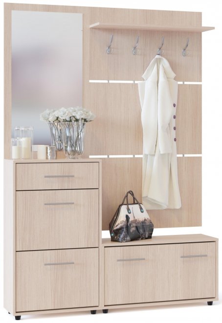 Модульная прихожая ВШ-3.1 + ТП-3 + ТП-2 + ПЗ-3 беленый дуб комплектация 2