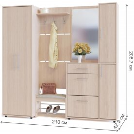 Модульная прихожая ВШ-5.1 + ТП-5 + ТП-4 + ПЗ-4 + ШО-1 беленый дуб (комплектация 7)