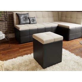 Пуф Домино кожзам темный / ткань светлая