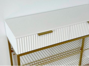 Тумба для обуви Классная 1 белое дерево / белый матовый / золото