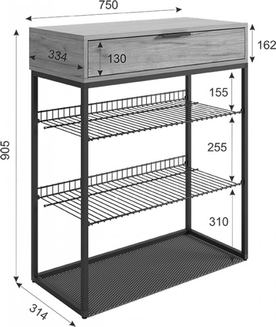 Обувница Краш черный муар / графит