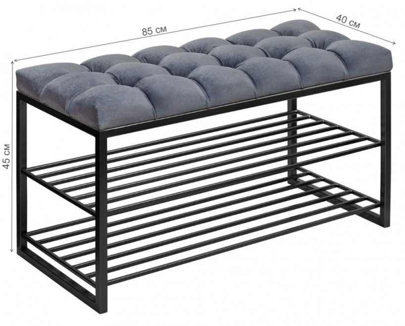 Обувница Сика с каретной стяжкой велюр Mouse Grey / черная