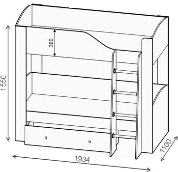 Двухъярусная кровать Астра 2 с ящиком дуб молочный / салатовый