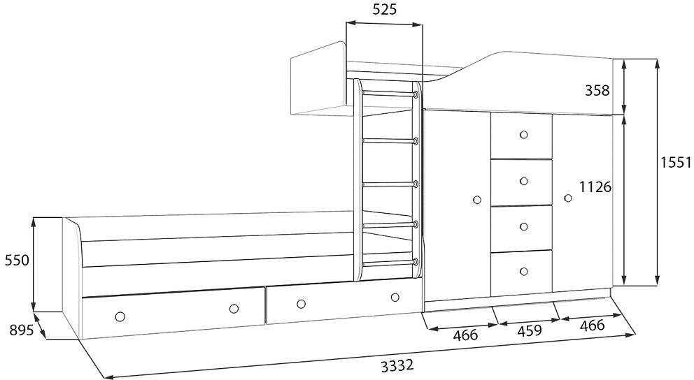 Двухъярусная кровать Астра 6 дуб молочный / оранжевый