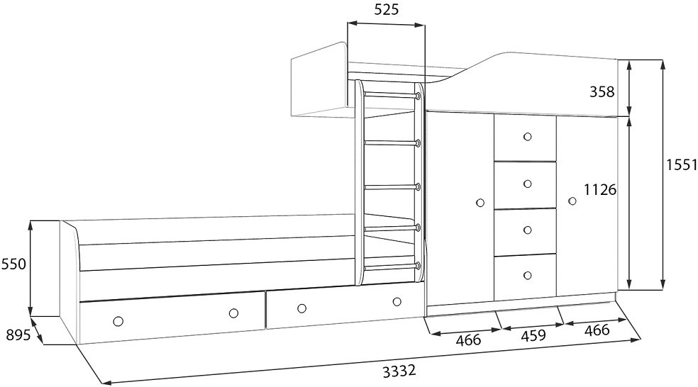 Двухъярусная кровать Астра 6 дуб сонома / белый