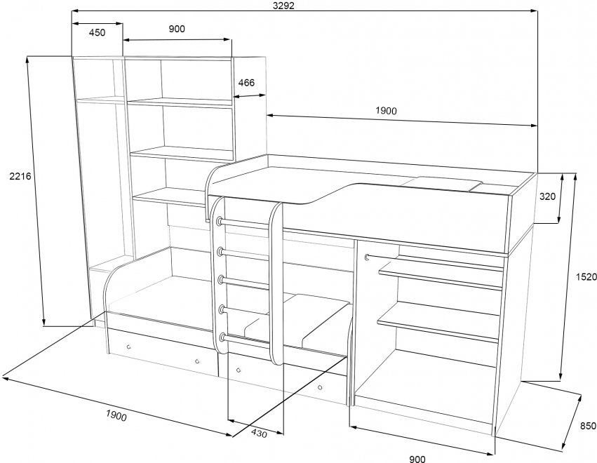 Двухъярусная кровать Лео белый / железный камень