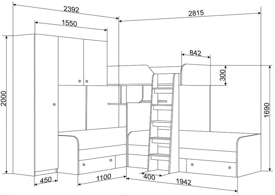 Двухъярусная кровать Трио 1 дуб сонома / оранжевый